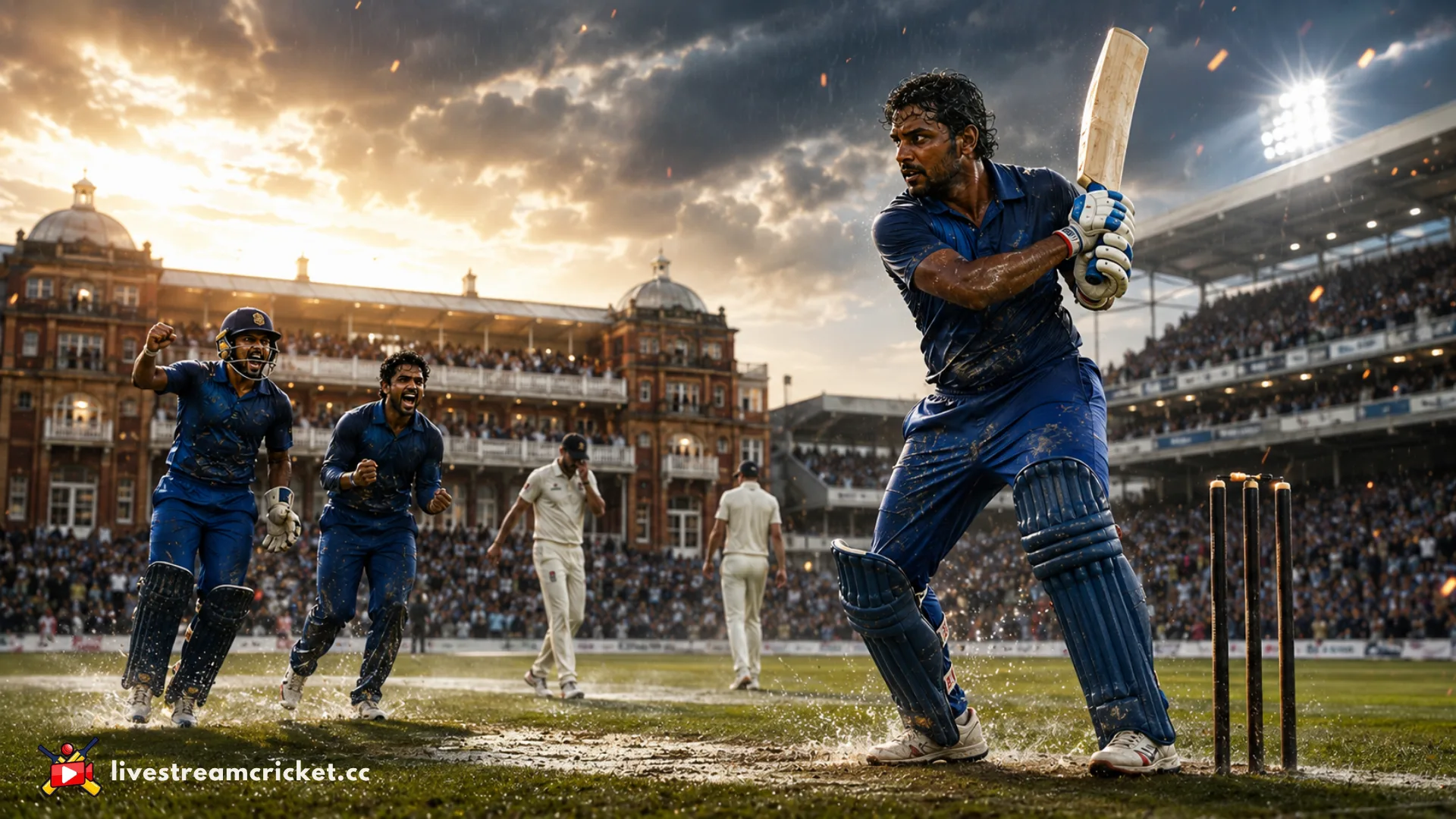 එංගලන්තයහි ශ්‍රී ලංකාව 2014 එක්දින ජාත්‍යන්තර තරගාවලිය ජයග්‍රහණය එක නිරූපණය කරන ශ්‍රී ලාංකික ක්‍රිකට් දර්ශනයක්
