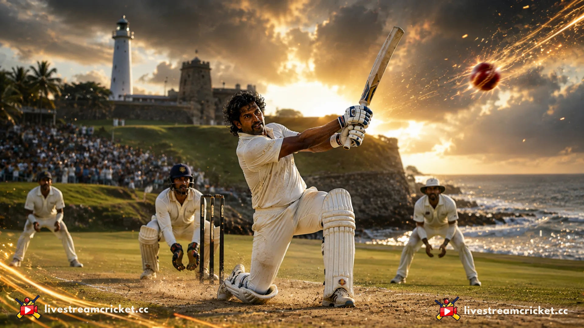 දිනේෂ් චන්දිමාල්ගේ 162* සහ ශ්‍රී ලංකාවේ ගාල්ල පෙරළිය එක නිරූපණය කරන ශ්‍රී ලාංකික ක්‍රිකට් දර්ශනයක්