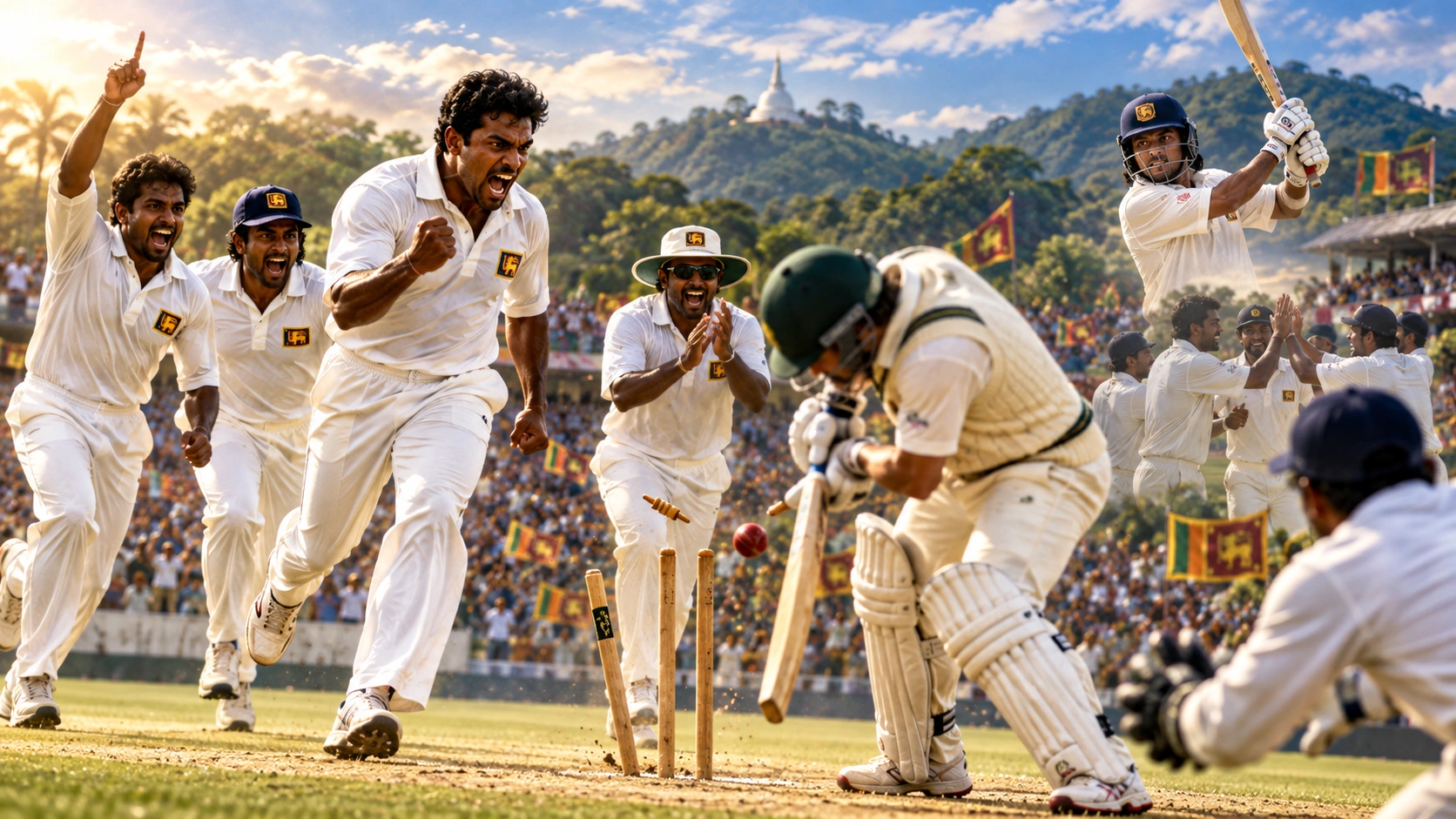 1999 මහනුවරදී ඔස්ට්‍රේලියාවට එරෙහි කඩුලු හයක ටෙස්ට් ජයග්‍රහණයේදී ශ්‍රී ලංකා ක්‍රීඩකයන්