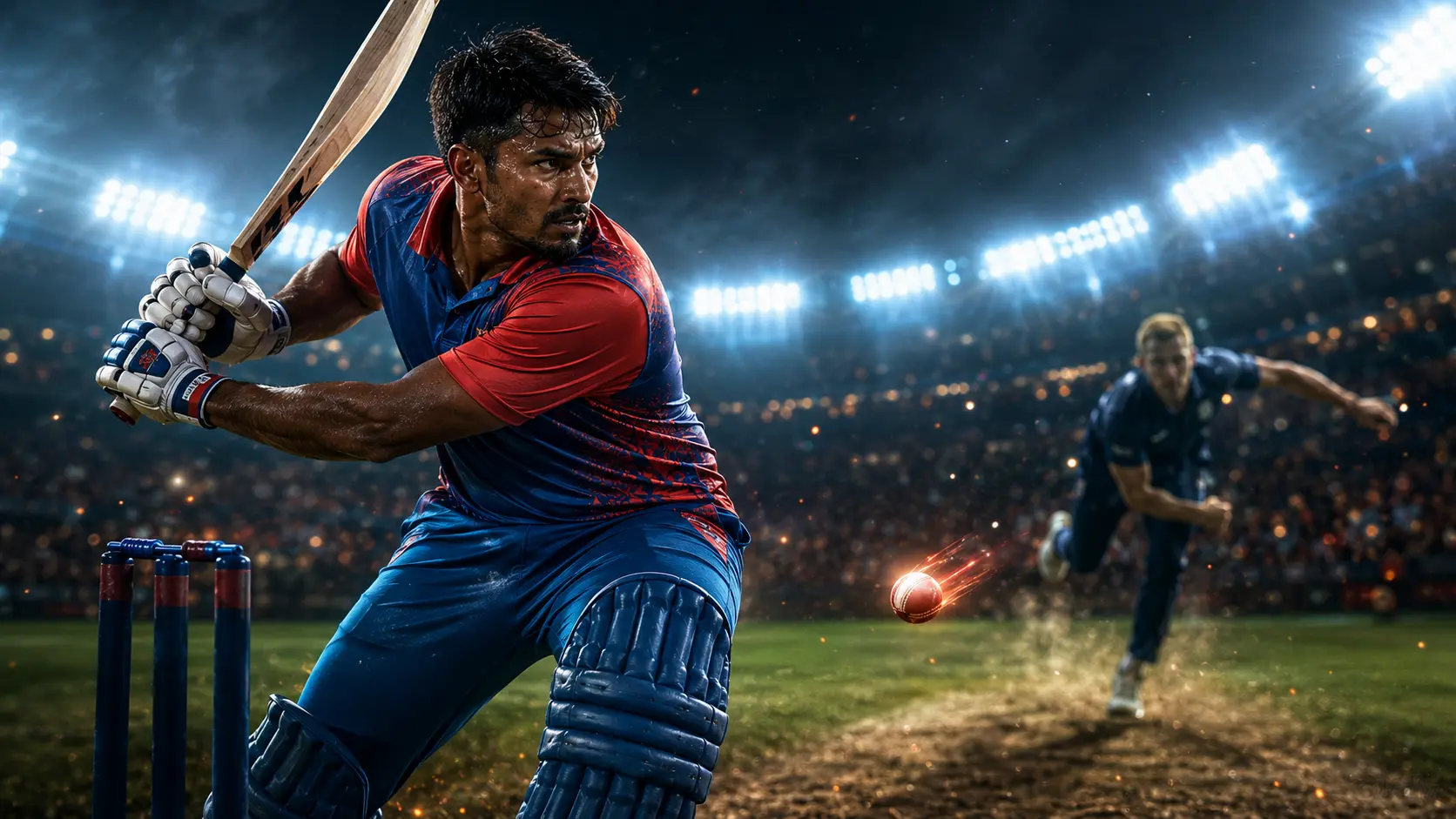 मुम्बईमा 2026 टी20 विश्वकपमा इंग्ल्यान्डविरुद्ध ब्याटिङ गर्दै नेपाल