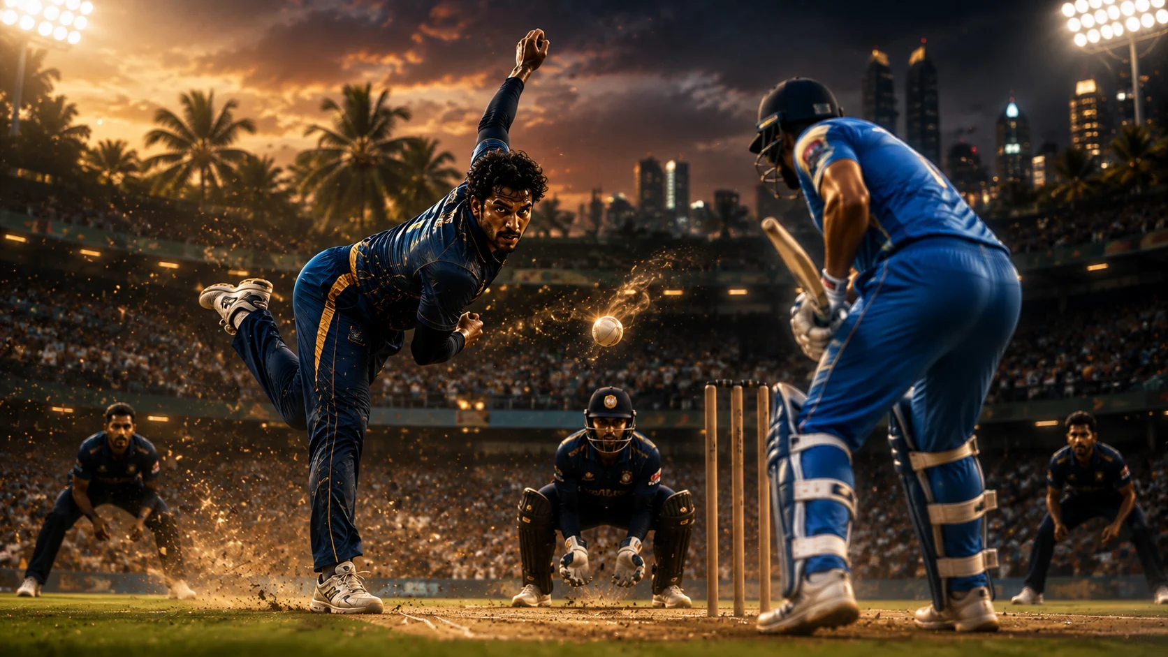 ඉන්දියාවට එරෙහි ශ්‍රී ලංකාවේ 2024 එක්දින ජාත්‍යන්තර තරගාවලි ජය නිරූපණය කරන ශ්‍රී ලංකා ක්‍රිකට් දර්ශනයක්