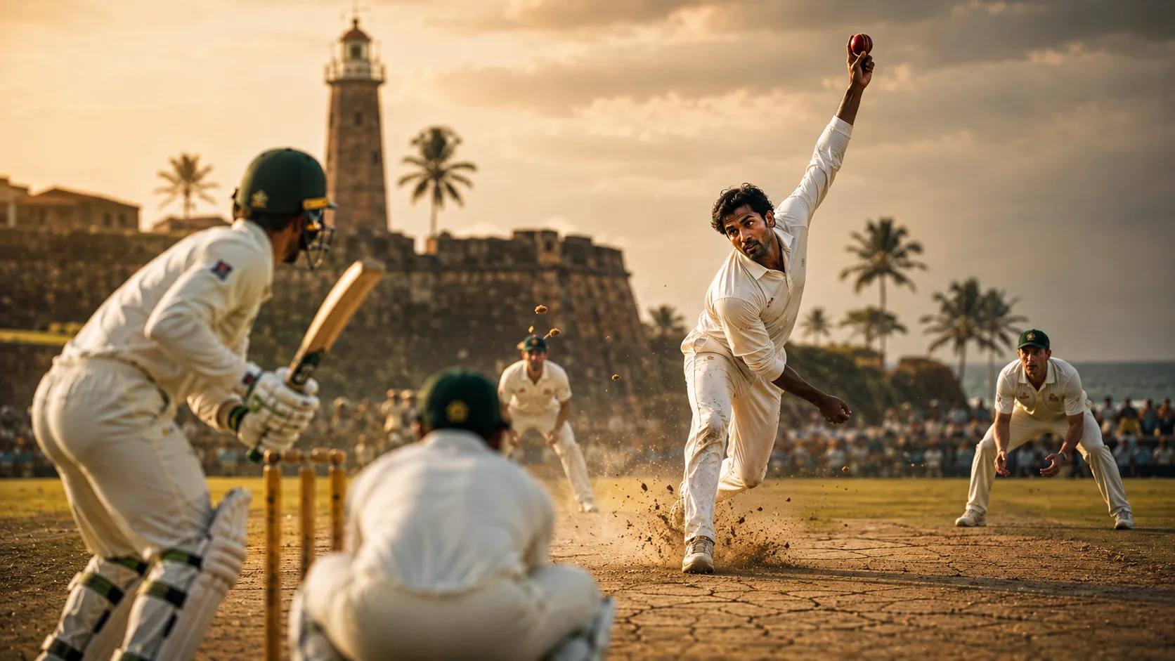 ඔස්ට්‍රේලියාවට එරෙහි ප්‍රභාත් ජයසූරියගේ සිහිනමය ටෙස්ට් මංගල තරගය නිරූපණය කරන ශ්‍රී ලංකා ක්‍රිකට් දර්ශනයක්