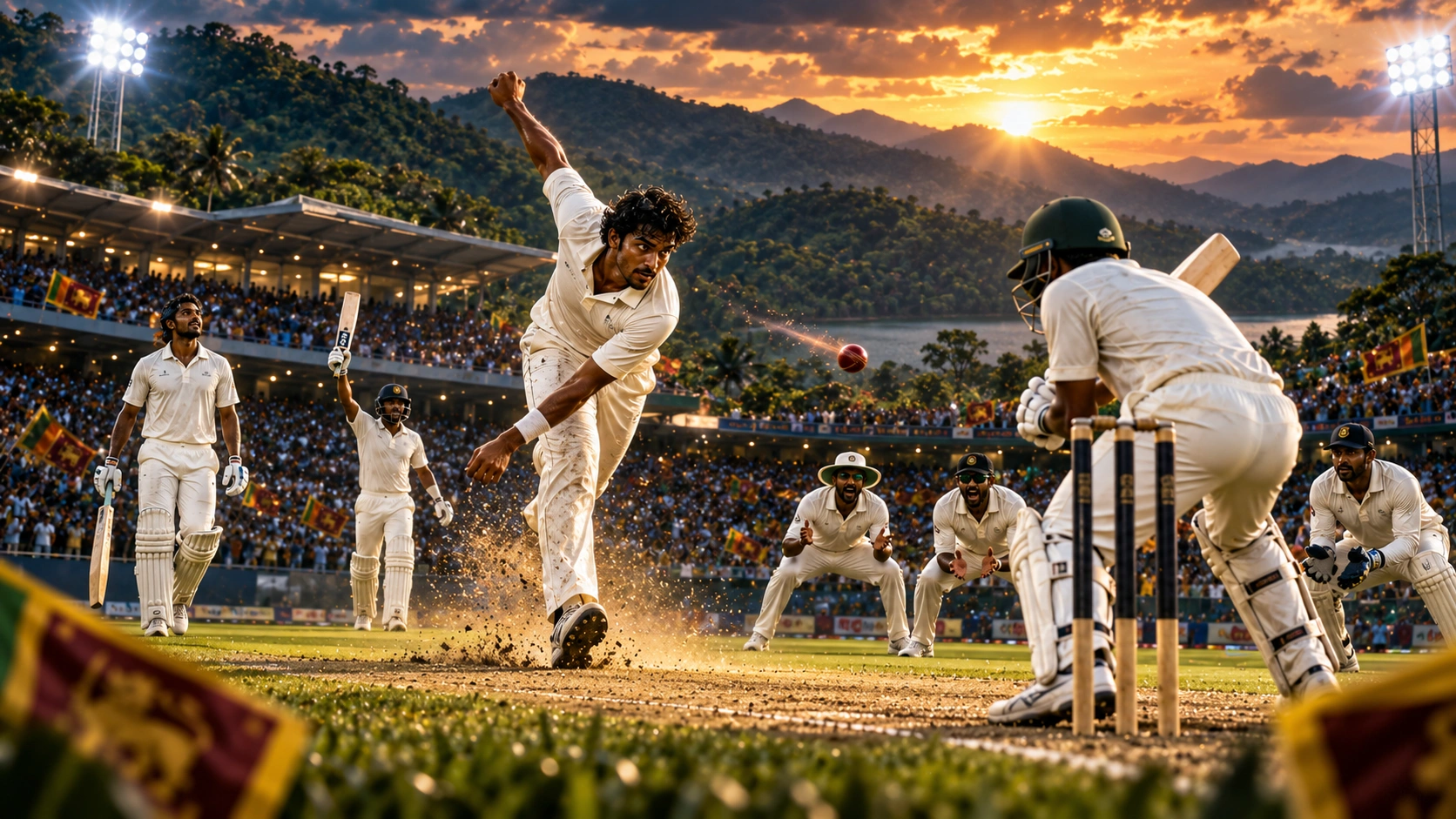 බංග්ලාදේශයට එරෙහි ශ්‍රීලංකාවේ 2021 ටෙස්ට් තරගාවලි ජය නිරූපණය කරන ශ්‍රී ලංකා ක්‍රිකට් දර්ශනයක්