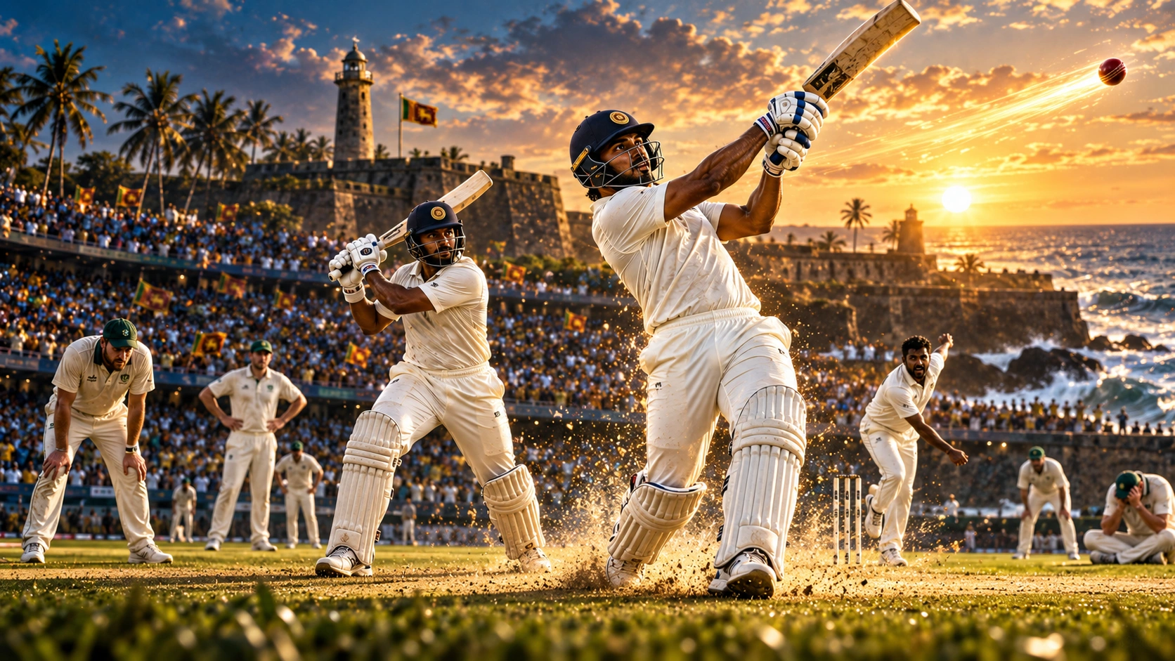 අයර්ලන්තයට එරෙහි ශ්‍රීලංකාවේ වාර්තාගත 2023 ටෙස්ට් තරගාවලිය නිරූපණය කරන ශ්‍රීලංකා ක්‍රිකට් දර්ශනයක්