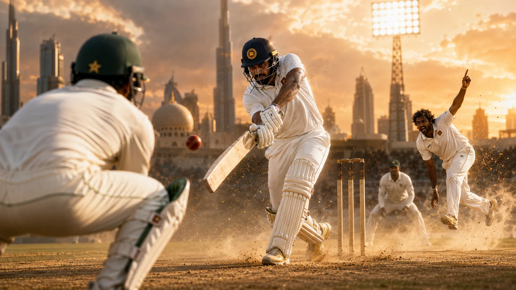 2017 එක්සත් අරාබි එමීර් රාජ්‍යය හි පාකිස්තානයට එරෙහි ශ්‍රී ලංකාවේ 2-0 ටෙස්ට් තරගාවලි ජය නිරූපණය කරන ශ්‍රී ලංකා ක්‍රිකට් දර්ශනයක්