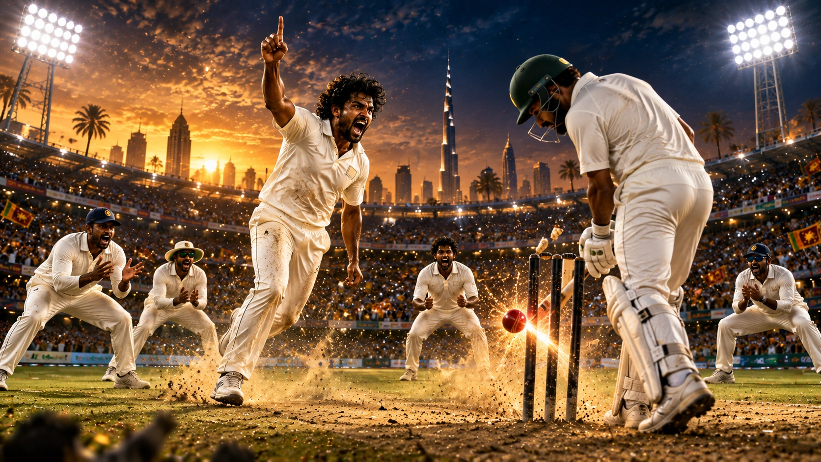 2017 එක්සත් අරාබි එමීර් රාජ්‍යය හි පාකිස්තානයට එරෙහි ශ්‍රීලංකාවේ 2-0 ටෙස්ට් තරගාවලි ජය නිරූපණය කරන ශ්‍රීලංකා ක්‍රිකට් දර්ශනයක්