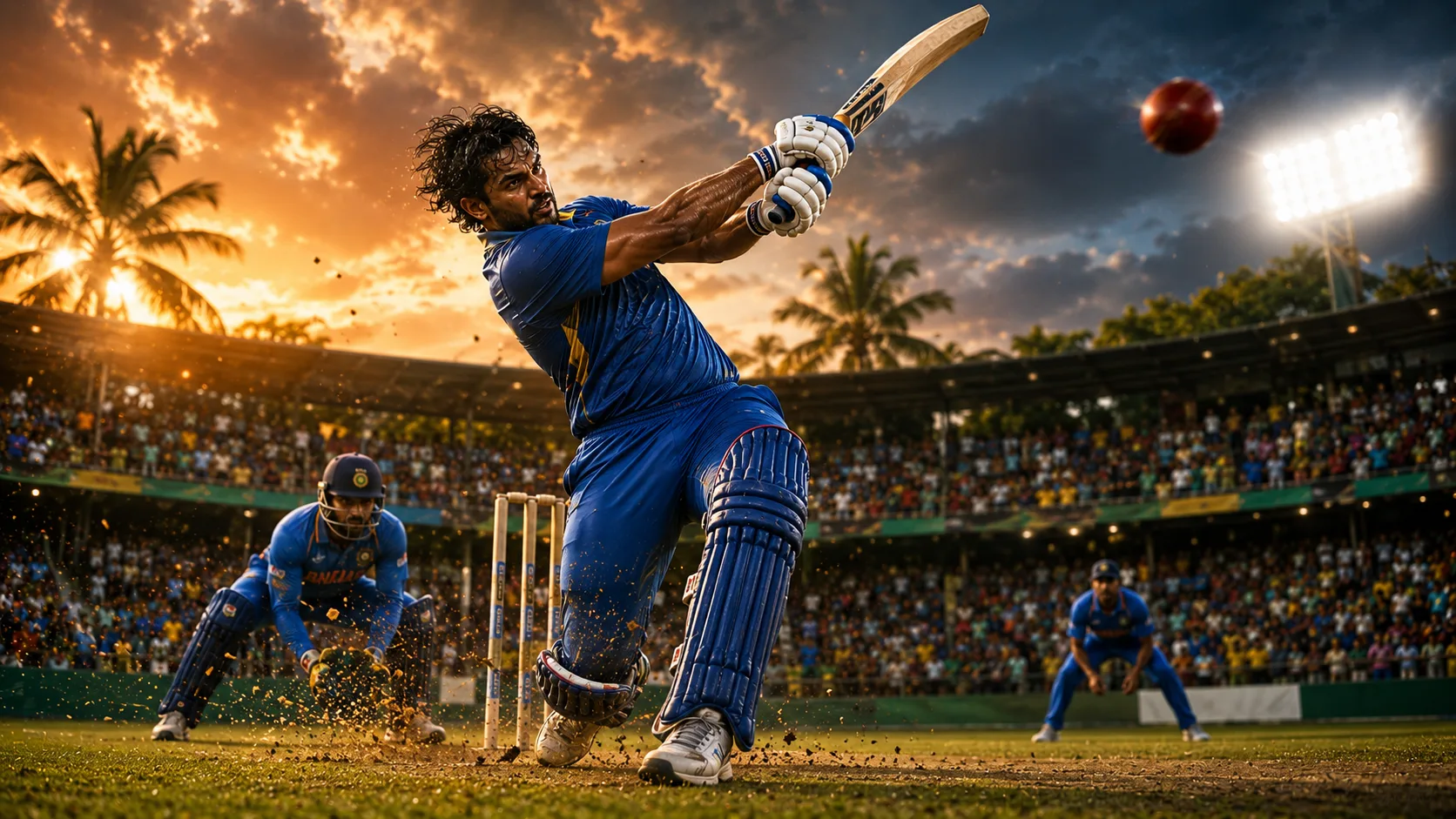 සබීනා පාර්ක් හි ඉන්දියාවට එරෙහි උපුල් තරංගගේ නොදැවී 174 නිරූපණය කරන ශ්‍රී ලංකා ක්‍රිකට් දර්ශනයක්