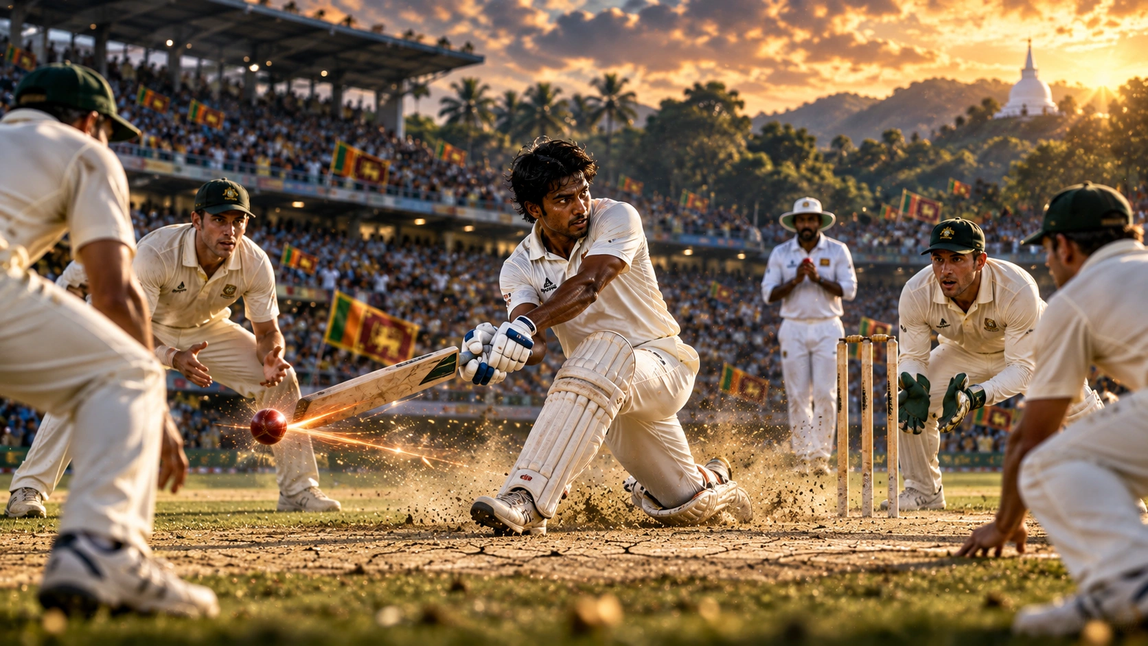පල්ලෙකැලේදී ඔස්ට්‍රේලියාවට එරෙහි කුසල් මෙන්ඩිස්ගේ 176 නිරූපණය කරන ශ්‍රී ලංකා ක්‍රිකට් දර්ශනයක්