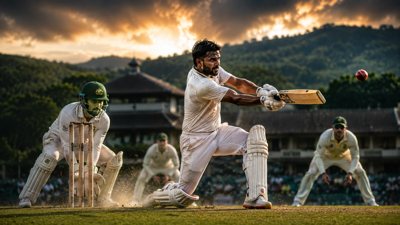 පල්ලෙකැලේදී ඔස්ට්‍රේලියාවට එරෙහි කුසල් මෙන්ඩිස්ගේ 176 නිරූපණය කරන ශ්‍රී ලංකා ක්‍රිකට් දර්ශනයක්