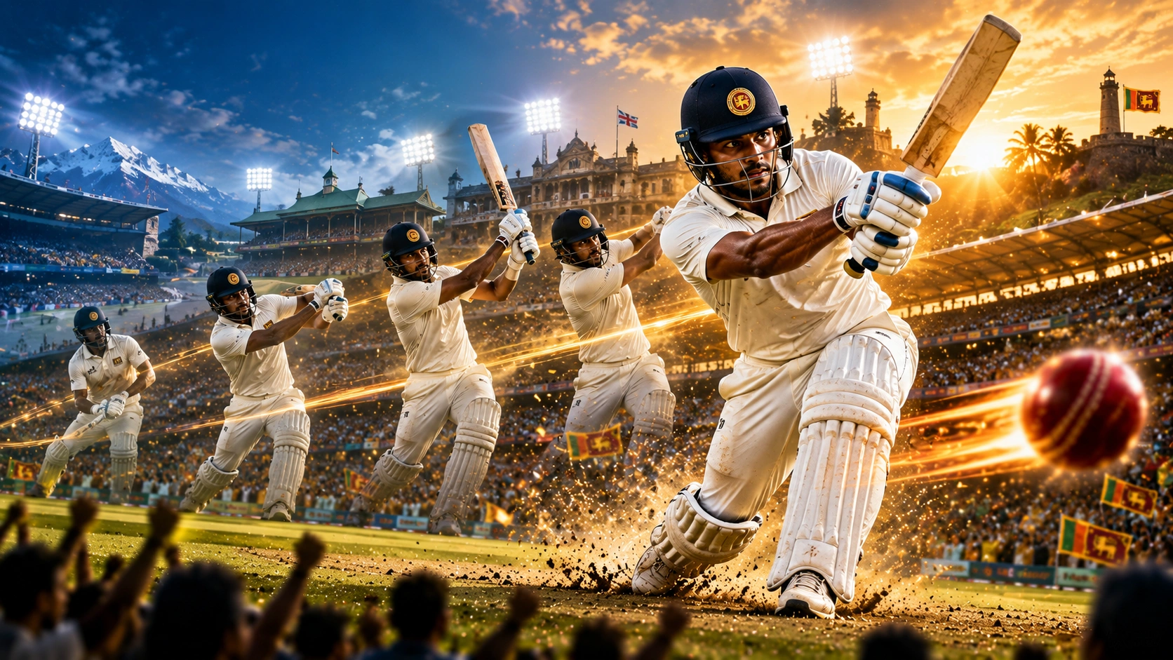 කමිඳු මෙන්ඩිස්ගේ වාර්තා බිඳ දැමූ ටෙස්ට් ආරම්භය නිරූපණය කරන ශ්‍රී ලංකා ක්‍රිකට් දර්ශනයක්