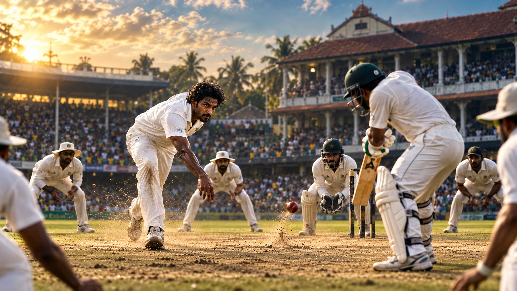 පාකිස්තානයට එරෙහි රංගන හේරත්ගේ ලකුණු 127කට කඩුලු 9 නිරූපණය කරන ශ්‍රී ලංකා ක්‍රිකට් දර්ශනයක්