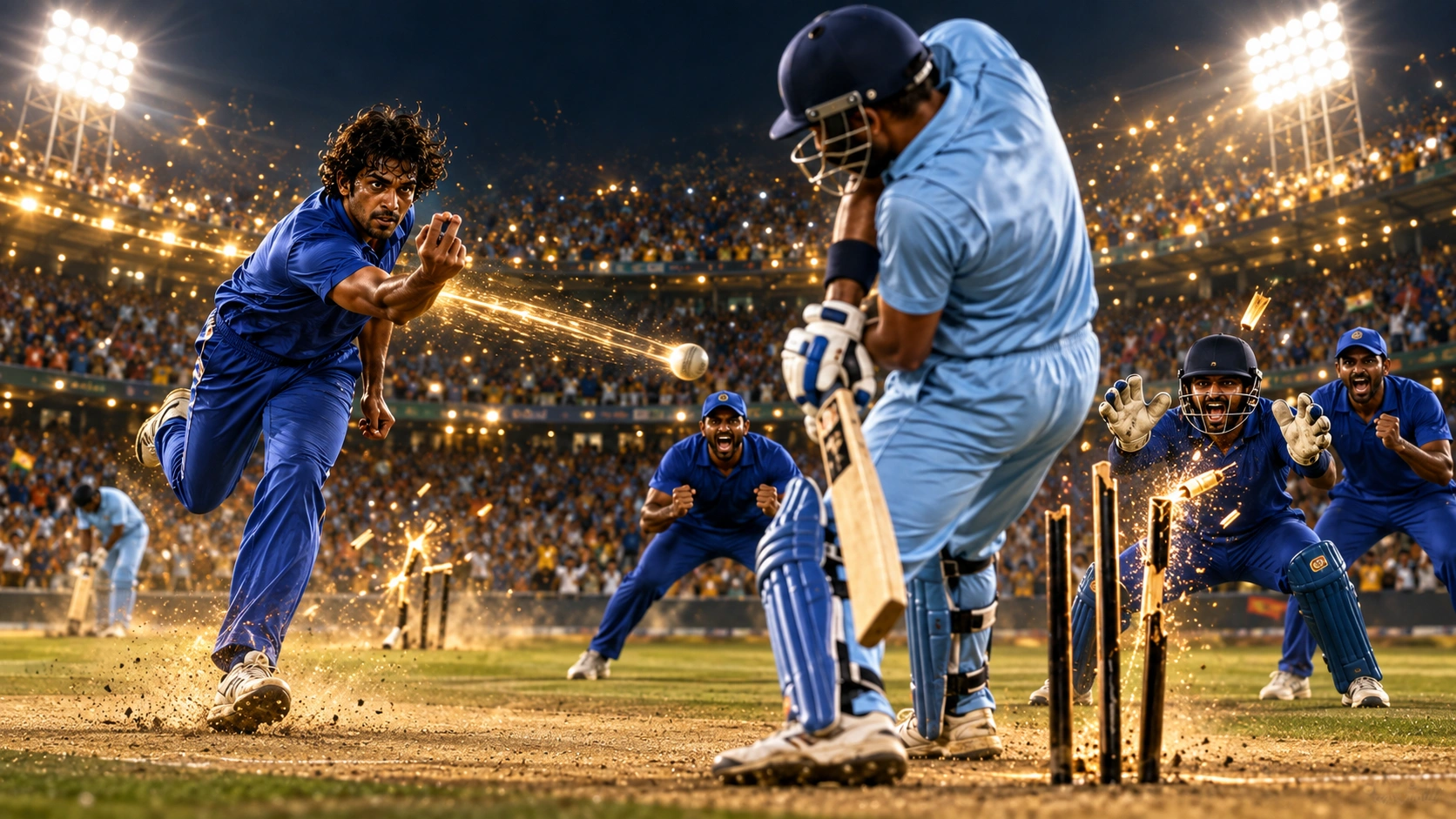 2008 ආසියානු කුසලාන අවසන් තරගයේ අජන්ත මෙන්ඩිස්ගේ ලකුණු 13කට කඩුලු 6 නිරූපණය කරන ශ්‍රී ලංකා ක්‍රිකට් දර්ශනයක් 