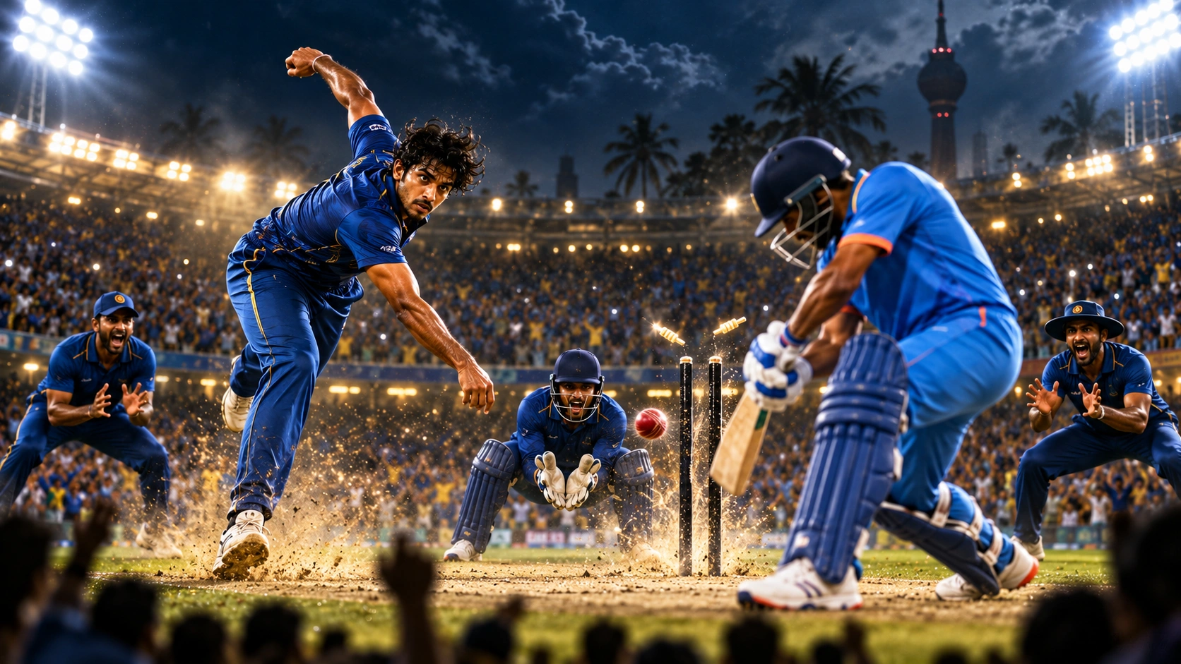 2024 ඉන්දියාවට එරෙහි ජෙෆ්රි වැන්ඩර්සේගේ ලකුණු 33කට කඩුලු 6 නිරූපණය කරන ශ්‍රී ලංකා ක්‍රිකට් දර්ශනයක්