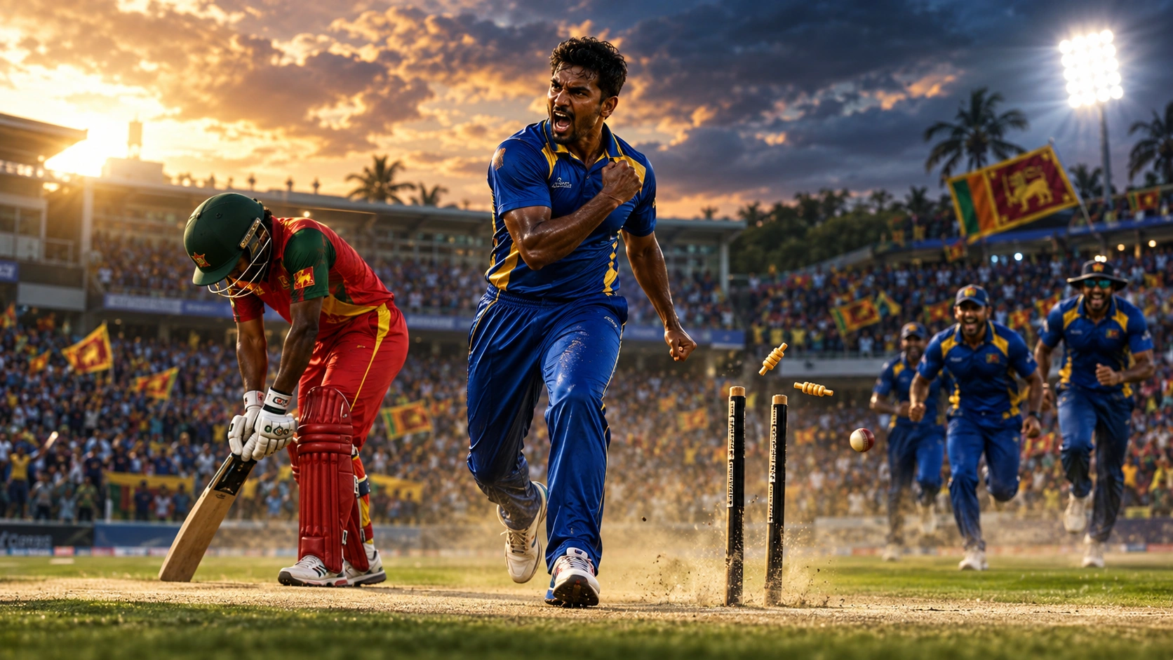 2006 චැම්පියන්ස් කුසලානයේ ෆර්වීස් මහරූෆ්ගේ 6ට 14 නිරූපණය කරන ශ්‍රී ලාංකික ක්‍රිකට් දර්ශනයක්
