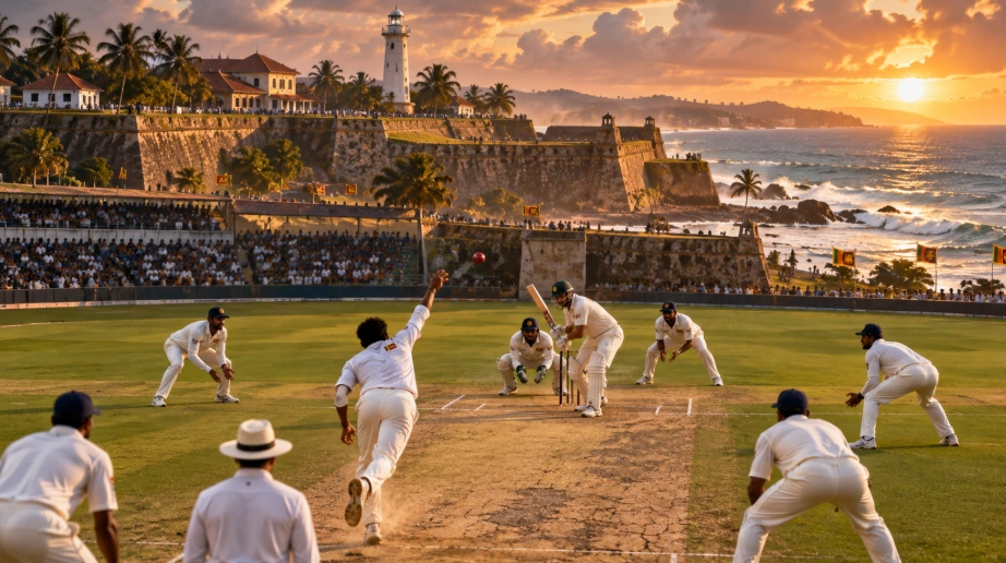 ගාල්ල ජාත්‍යන්තර ක්‍රීඩාංගණය: ශ්‍රී ලංකාවේ වෙරළබඩ ටෙස්ට් සංකේතය නිරූපණය කරන ශ්‍රී ලාංකික ක්‍රිකට් දර්ශනයක්
