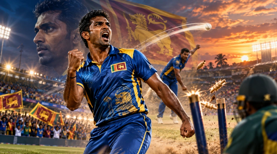 2023 ලෝක කුසලානයේ ඇන්ජලෝ මැතිව්ස්ගේ කාලය ඉක්මවීම නිසා දැවී යාම නිරූපණය කරන ශ්‍රී ලාංකික ක්‍රිකට් දර්ශනයක්