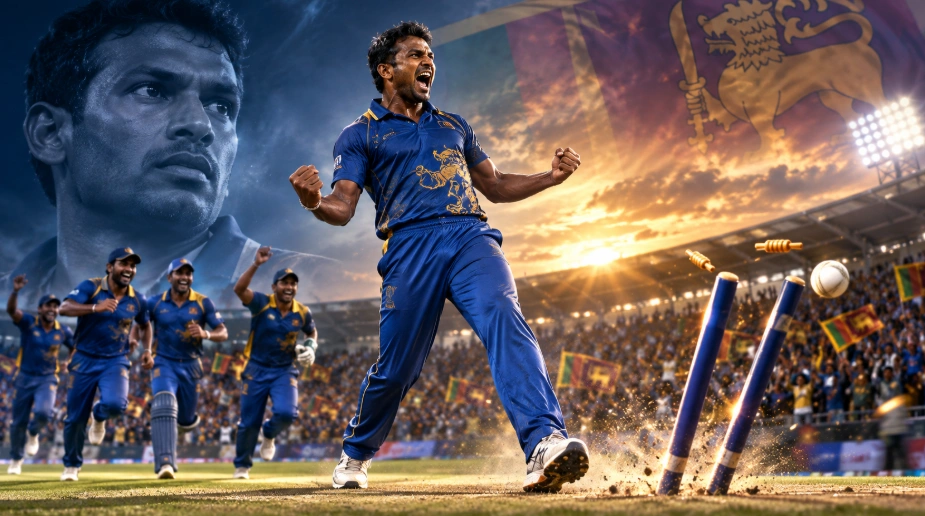 2014දී ශ්‍රී ලංකාව එංගලන්තයේදී තම පළමු ටෙස්ට් තරගමාලාව ජයගත් ආකාරය නිරූපණය කරන ශ්‍රී ලාංකික ක්‍රිකට් දර්ශනයක්